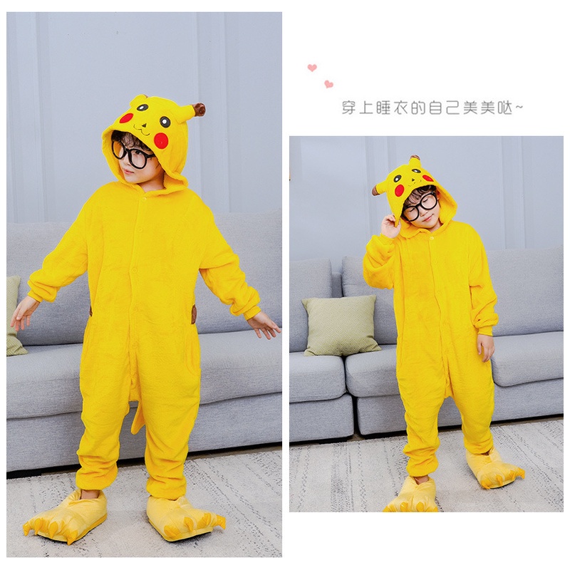 Bộ Đồ Ngủ Liền Thân Hình Pikachu Hoạt Hình Có Mũ Cho Người Lớn Và Trẻ Em