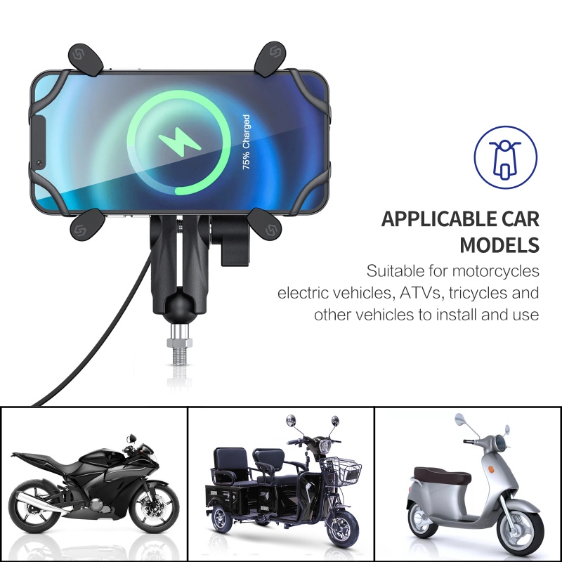 Giá Đỡ Điện Thoại 3.5 '' - 7 '' Và Sạc Không Dây Hình Chữ X Ren M10 15W Chống Sốc Dành Cho Xe Mô Tô