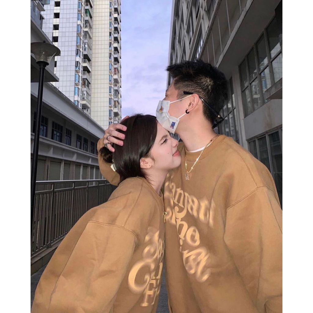 Áo Sweater Chữ Unisex CHICCLOTHES ♥️ Nỉ dáng rộng chữ Sanjati Grane First mặc đôi màu Nâu hottrend Ulzzang