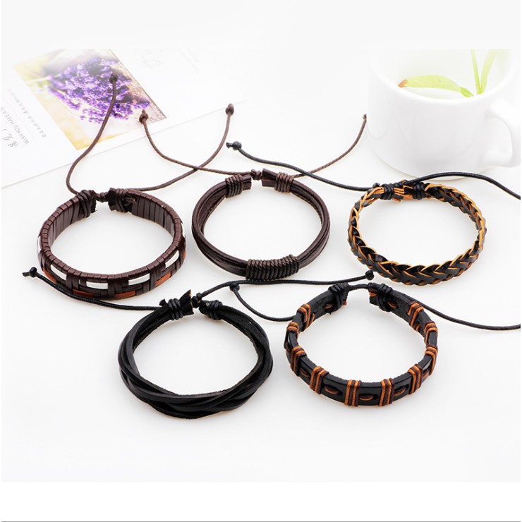 Combo 5 Vòng Tay Da Handmade - A12 [ FREE SHIP ]