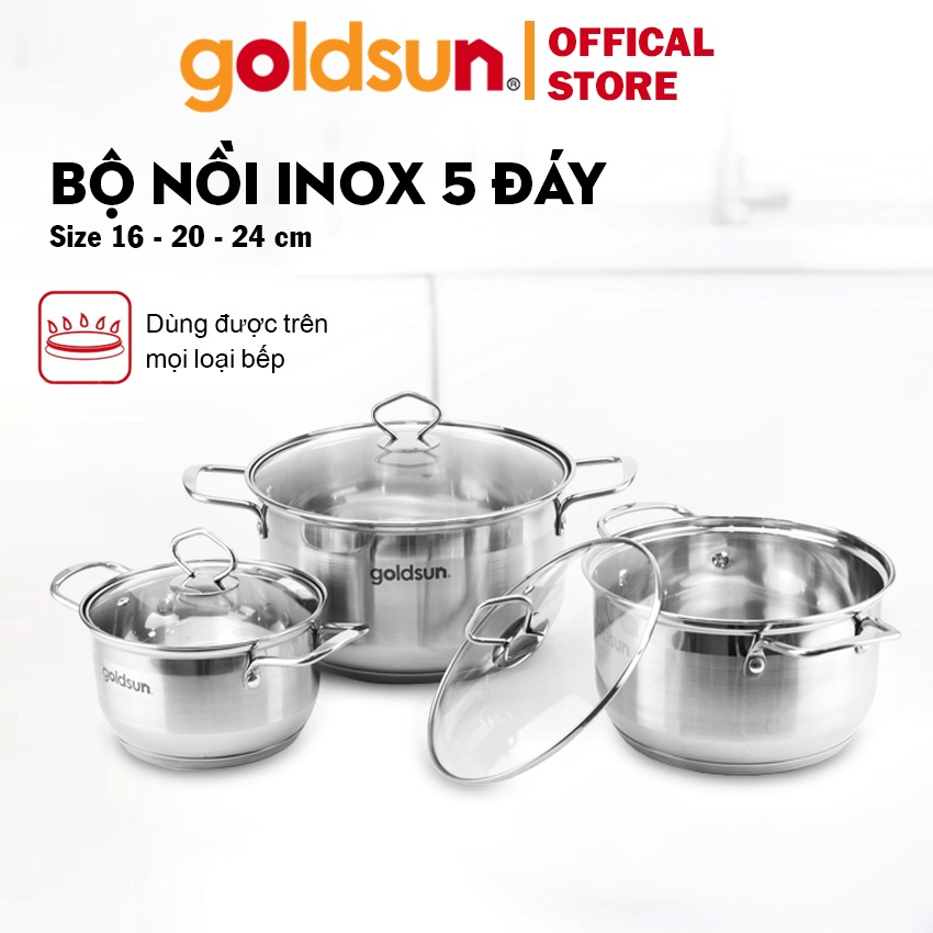 Bộ nồi inox đáy từ 5 lớp sử dụng trên mọi loại bếp Goldsun GPS1730