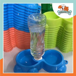 Chén Nhựa Hai Ngăn Gắn Bình Nước Hình Gấu cho Thú Cưng