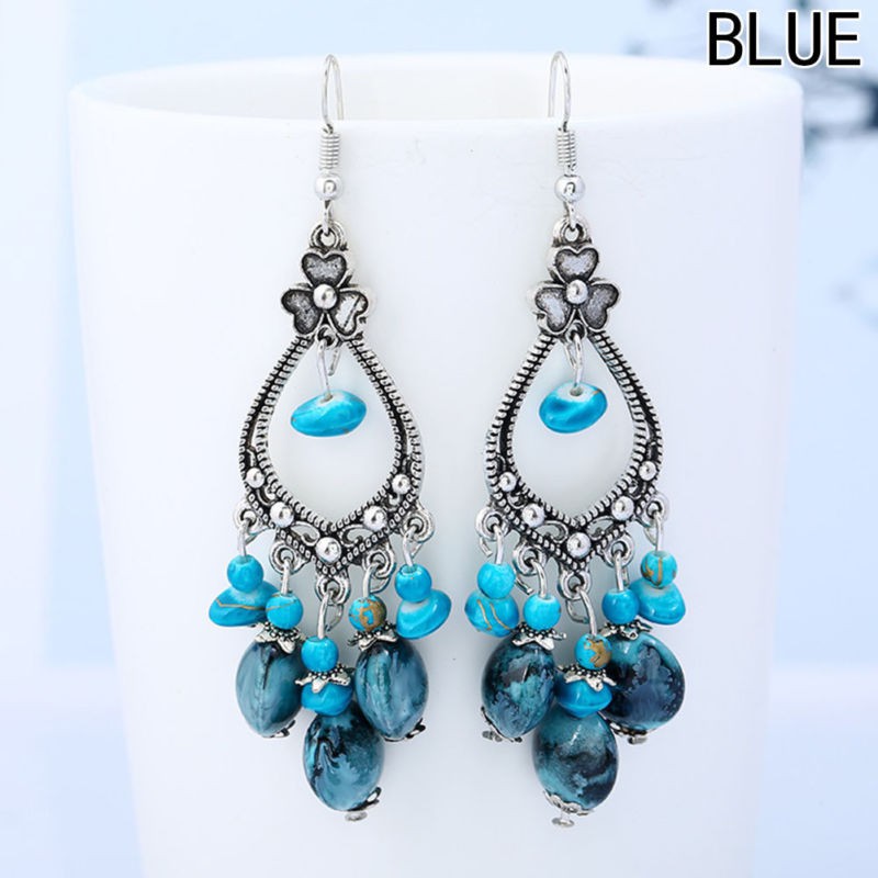 Hoa tai dáng dài đính đá nhân tạo phong cách Boho cho nữ