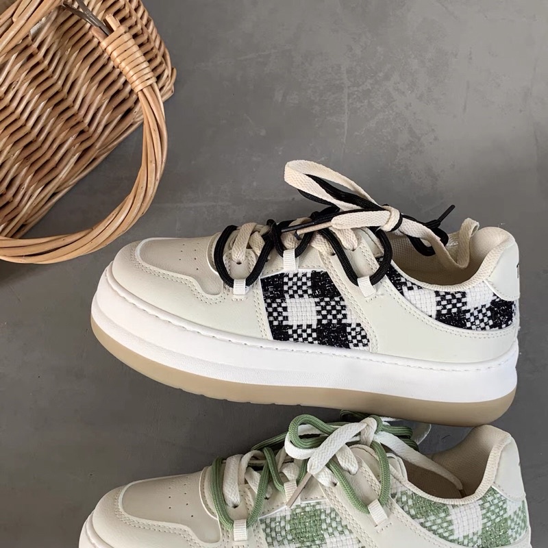 Giày sneaker nữ đế cao viền caro nhiều màu hottrend Hàn quốc giá rẻ JAENIA G013
