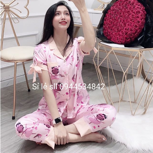 Pijama đồ ngủ lụa tay nơ cao cấp