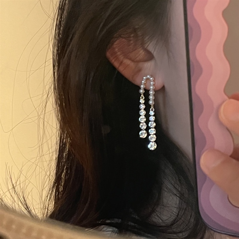 Bông Tai Dài Đính Ngọc Trai Phong Cách Harajuku Cá Tính Cho Nữ