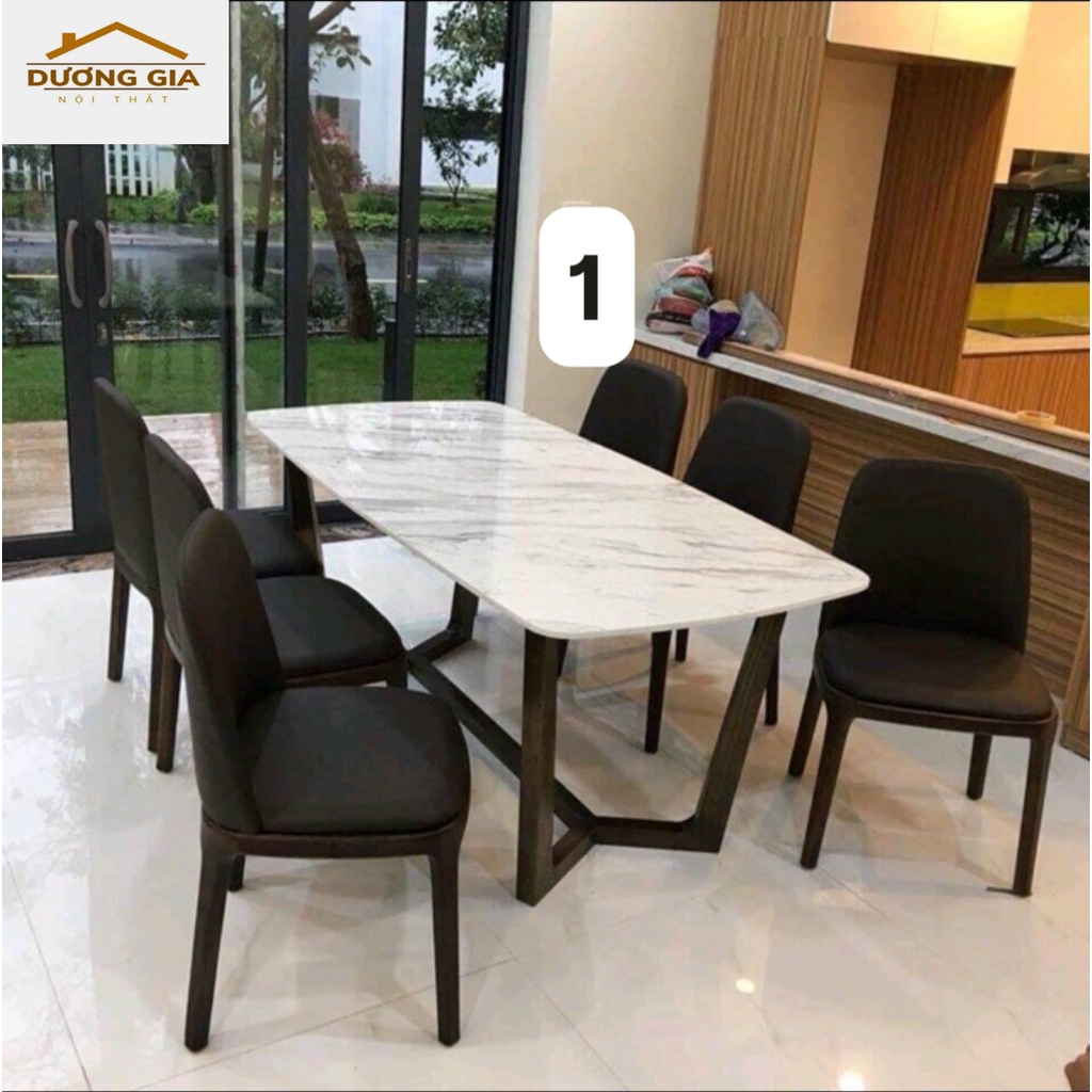Bộ bàn ăn gia đình mặt đá sang trọng