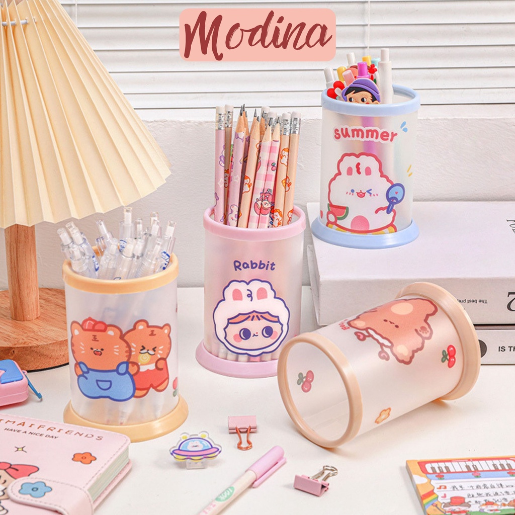 Ống đựng bút để bàn MODINA cute dễ thương, hộp bút đê bàn in hình hoạt hình