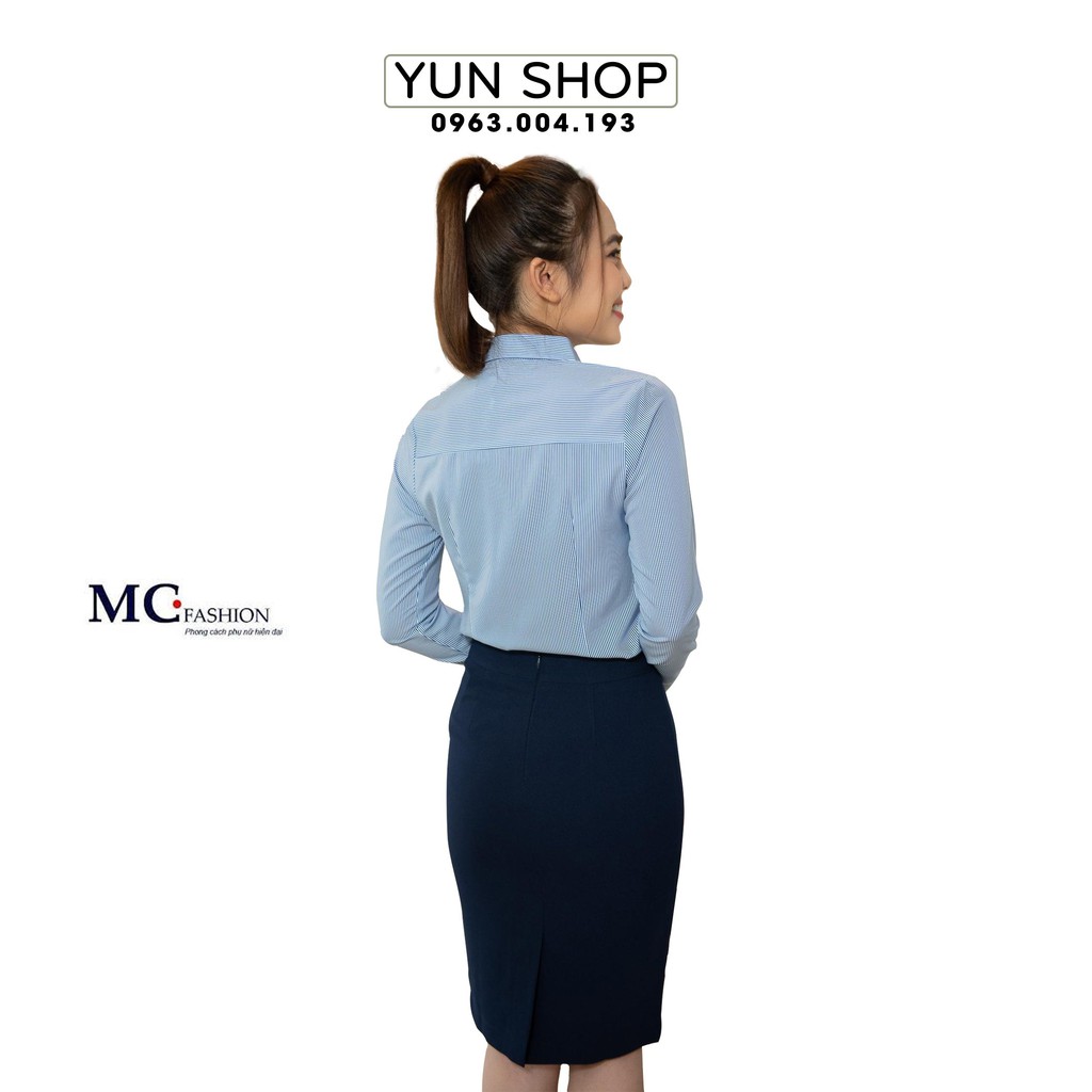 Áo sơ mi công sở dài tay - MC Fashion A0298 màu xanh kẻ tăm