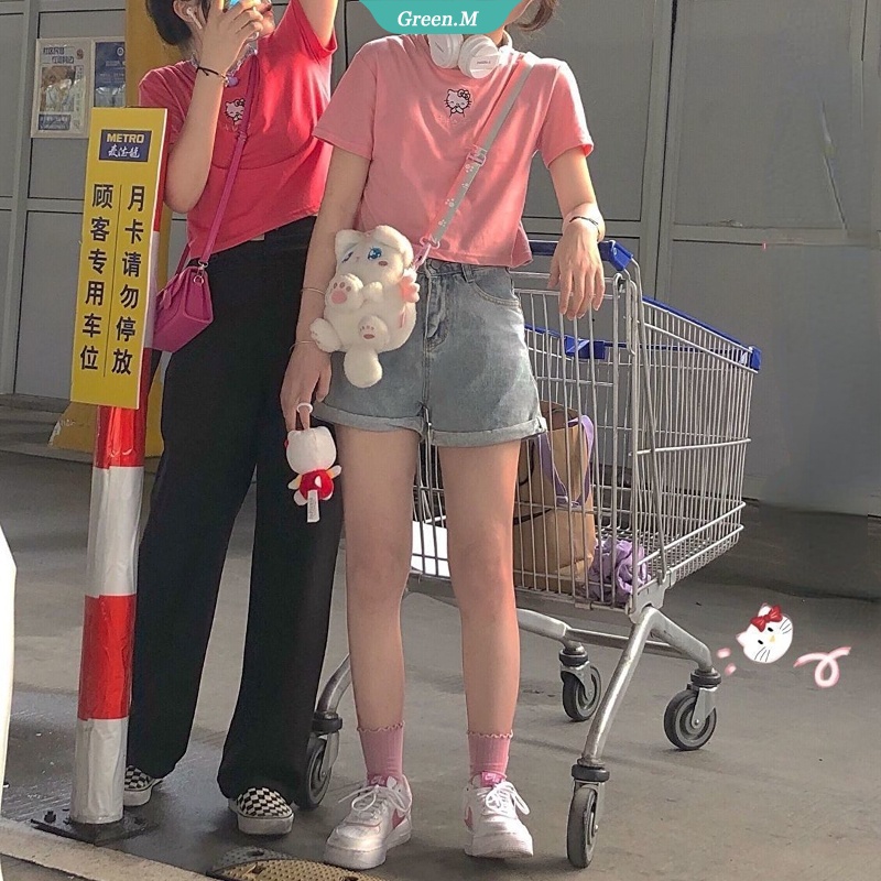 Áo Thun Tay Ngắn Chất Liệu Cotton In Họa Tiết Hello Kitty Thời Trang Mùa Hè Cho Nữ 2021