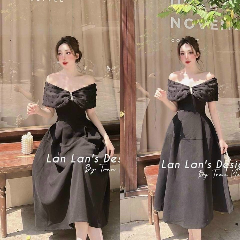 Đầm dự tiệc maxi trễ vai đính đá