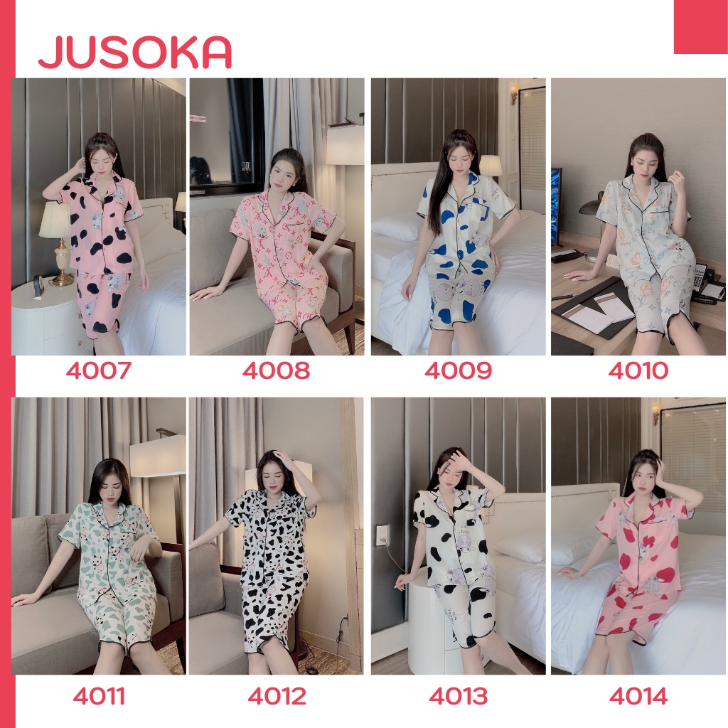 Đồ bộ nữ dễ thương mặc nhà pijama cao cấp lụa ngủ áo cộc quần lửng JUSOKA