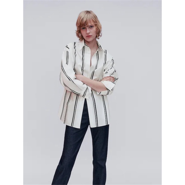 Zara Áo Sơ Mi Họa Tiết Kẻ Sọc Thời Trang Mùa Hè Cho Nữ 5116845