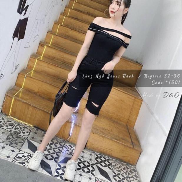 (Bigsize 32-36) Quần Ngố Jean Bigsize, Trơn/Rách 1/Rách 2/Rách 3, Lưng Cao Trên Rốn, Co Giãn Mạnh ་