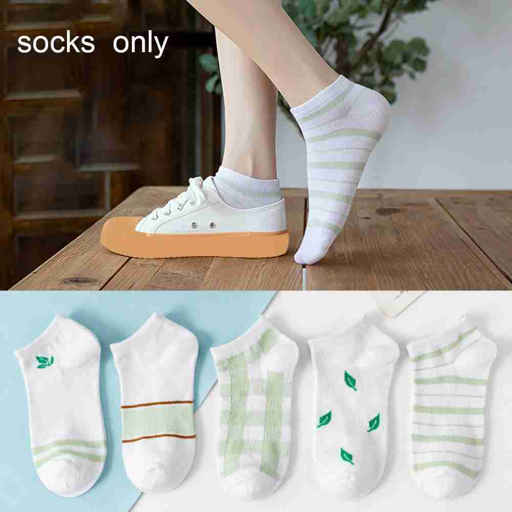 Tất thuyền mỏng cổ thấp in họa tiết lá hoạt hình màu xanh lá phong cách Nhật Bản cho nữ K4Q9 Y5C4 U4H0