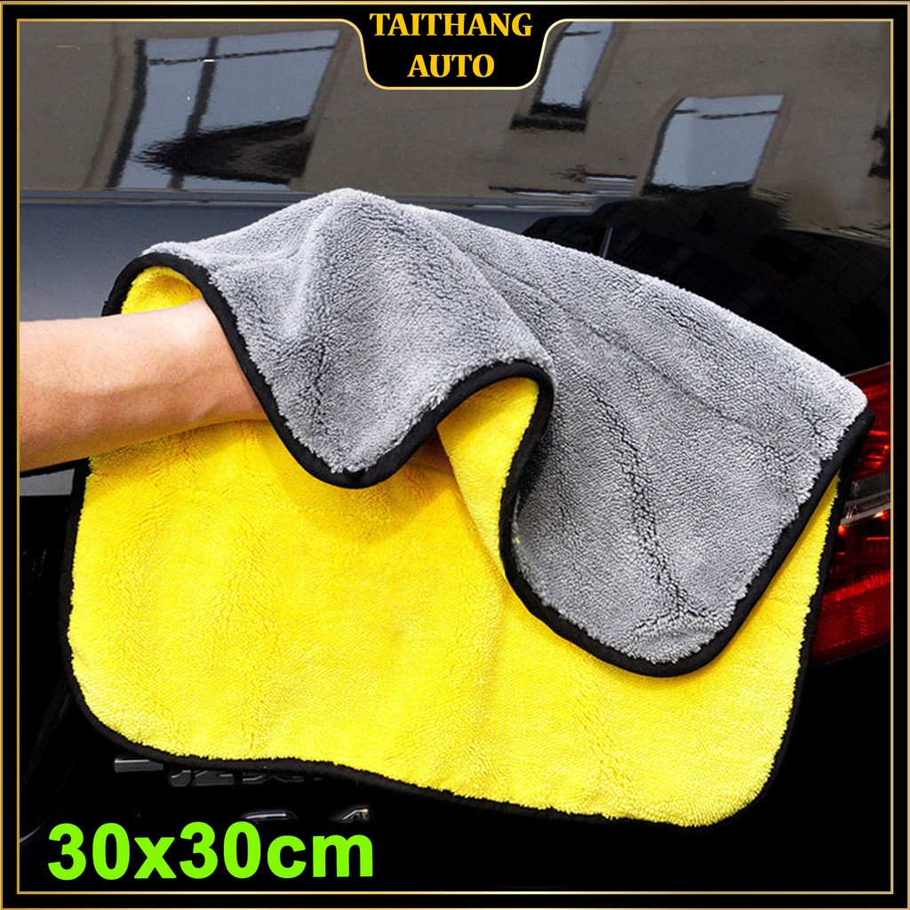 Khăn lau xe hơi chuyên dụng kích thước 30x30 vàng, thấm hút tốt , rửa xe, lau khô, lau sáp đánh bóng, vệ sinh vết bẩn