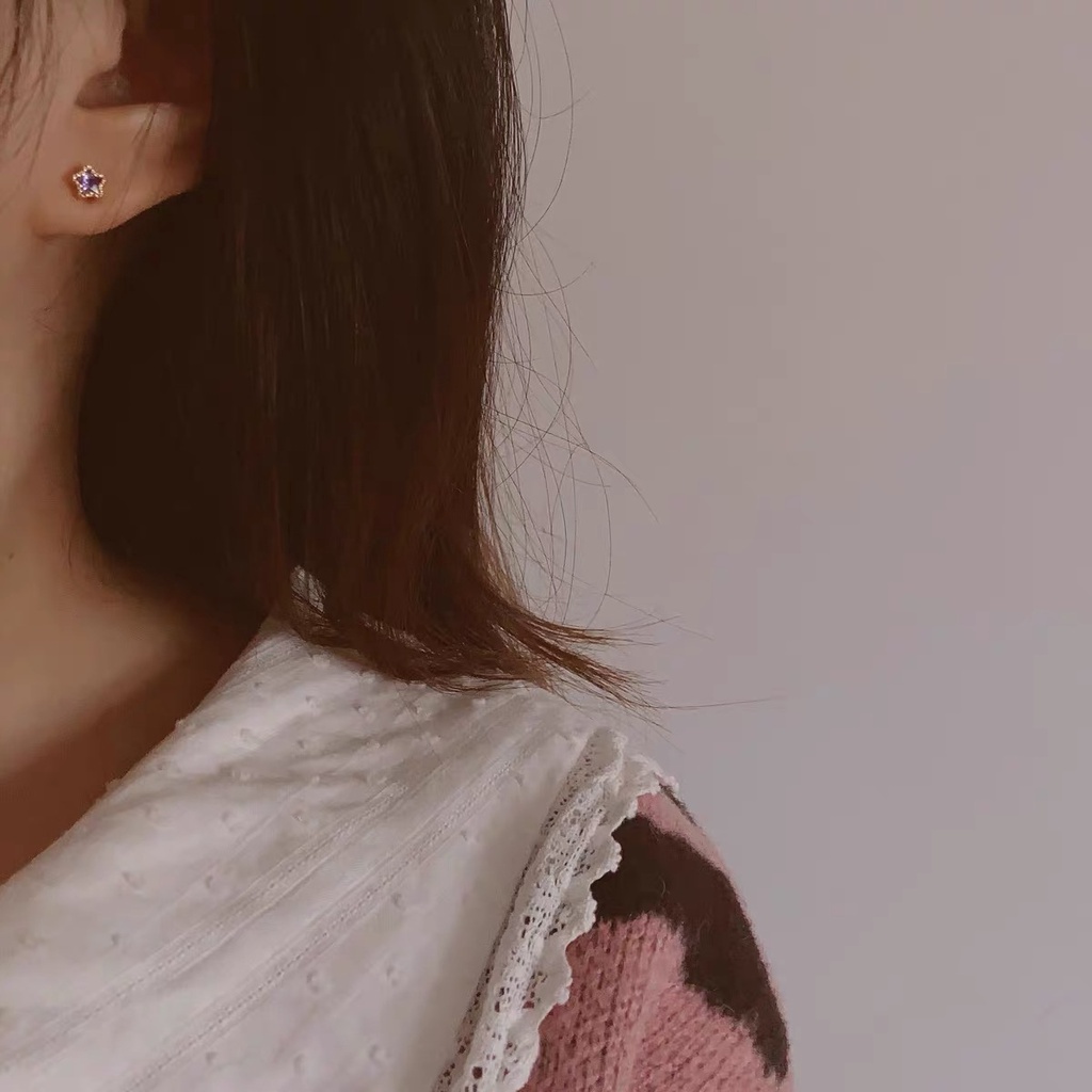 Bán Chạy ~ Khuyên Tai Thép Y Tế Nhỏ Tinh Tế Không Gây Dị Ứng Hình Ngôi Sao / Trái Tim Ngôi Sao Năm Cánh Hàn Quốc