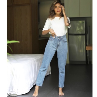 Quần Jeans Lưng Cao Nữ - Momfit Violet Blue - Hashtagem