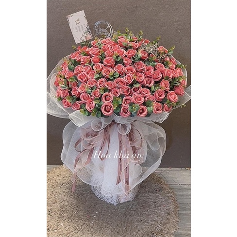 Bó hoa sáp cao 1m siêu to 100bông mix siêu lá táo cao cấp