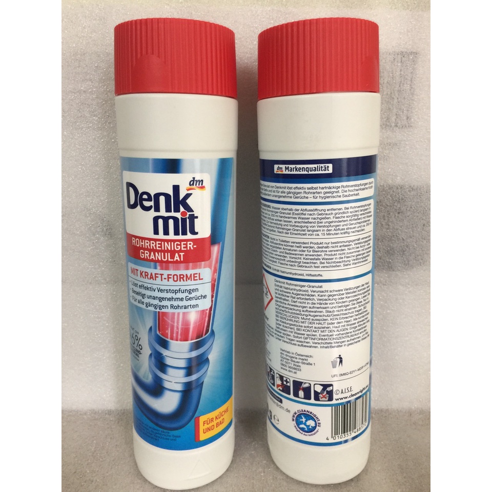 Bột Thông Cống Denkmit 600gr  - Thông tắc nghẽn đường ống, khử mùi ống cống, bồn cầu, lavabo