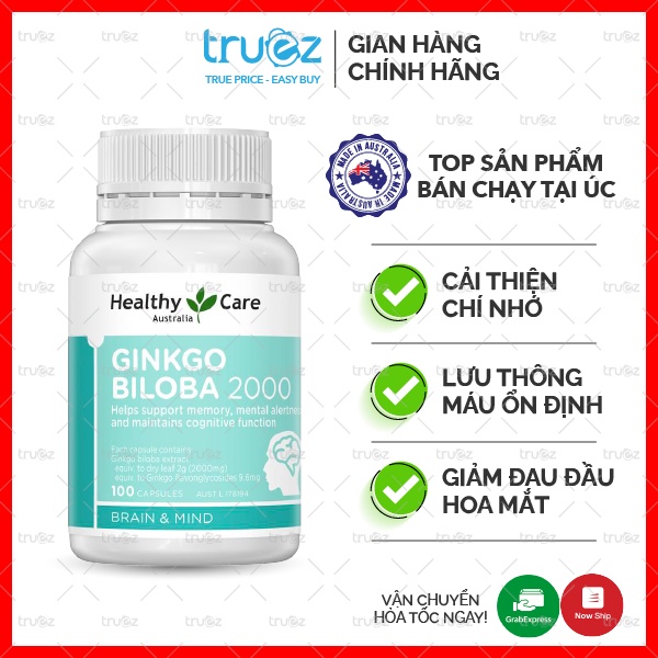 Bổ não ginkgo tăng trí nhớ từ Bạch quả Biloba [Úc] Healthy Care Ginkgo Biloba 2000 [Chính hãng]