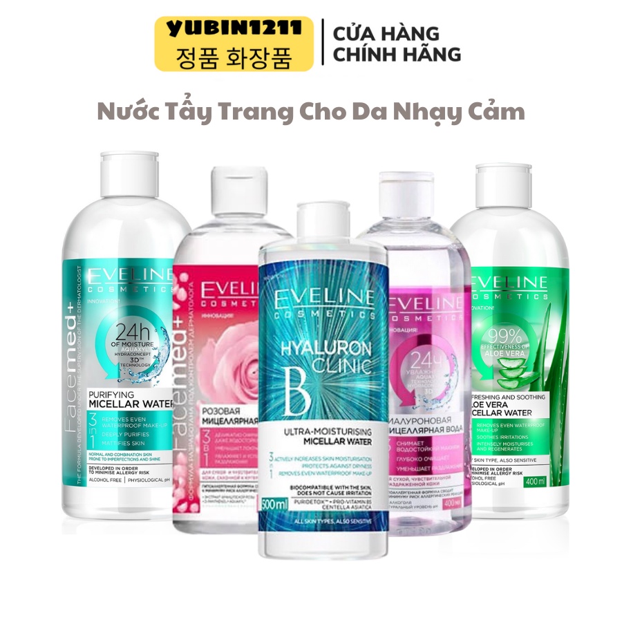 Nước tẩy trang Eveline Facemed+ Micellar 3 in 1 tẩy sạch cho mặt-mắt-môi, giữ ẩm cho da