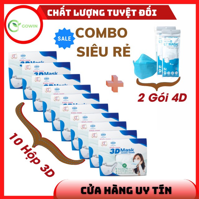 [Combo 12 Sản Phẩm ] 10 Hộp Khẩu Trang 3D+2 Gói 4D CT Mask KF94 Y Tế Cường Thịnh Xuân Lai Chất Dày Dặn Quai Bền Dáng Đẹp