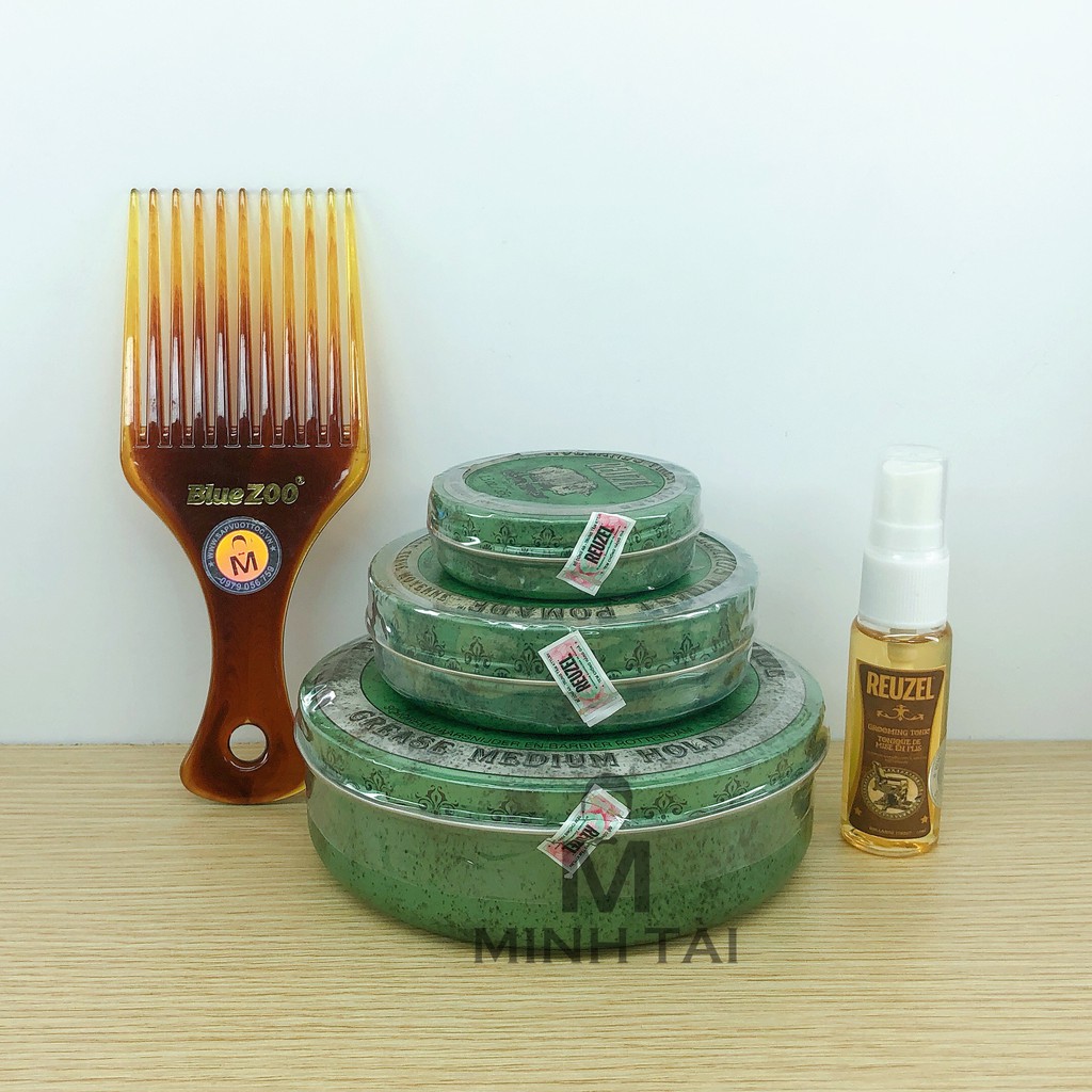 [ Full Size ] Sáp Vuốt Tóc Nam REUZEL Green Pomade + Xịt Dưỡng Tóc Reuzel Tonic 20ml + Lược Chải Tóc Pomade