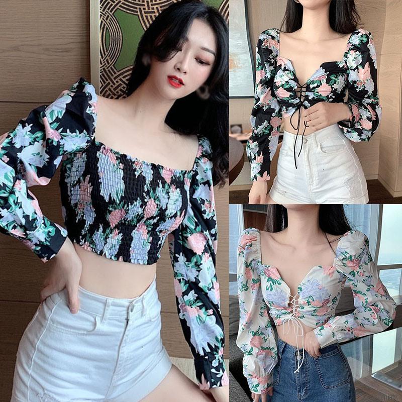 Áo Nữ Tay Dài Dáng Ngắn Phong Cách Hàn Quốc Quyến Rũ