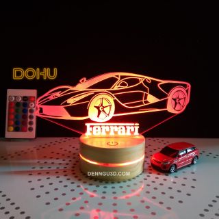 Đèn Để Bàn, Đèn Ngủ Xe Oto Ferrari Mẫu 1- 16 Màu Kèm Khiển Và Dây Cáp.