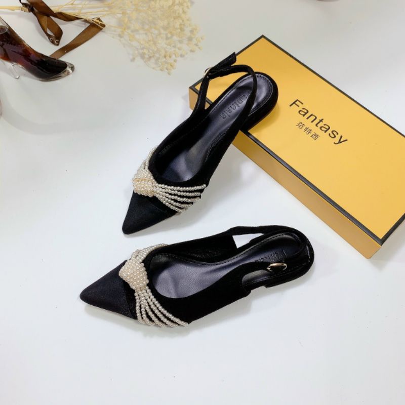 B(ẢNH THẬT) Sandal Bệt Quai Kết Ngọc Da Lộn Mềm Êm Fullbox Cao Cấp