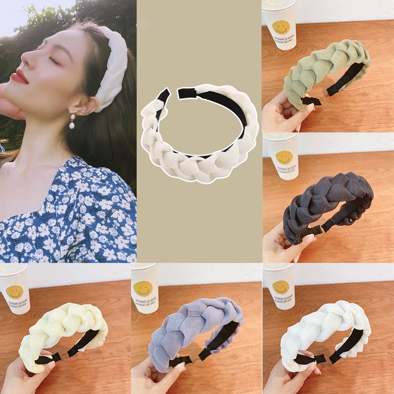 Băng Đô Cài Tóc Bản Rộng Phối Dây Bện Thời Trang Cho Nữ