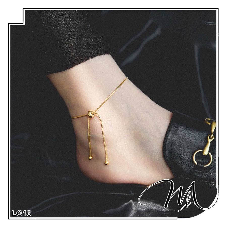 Lắc chân nữ Titan dây mì mảnh trơn thắt nút xinh xắn - Măng’s House LC18