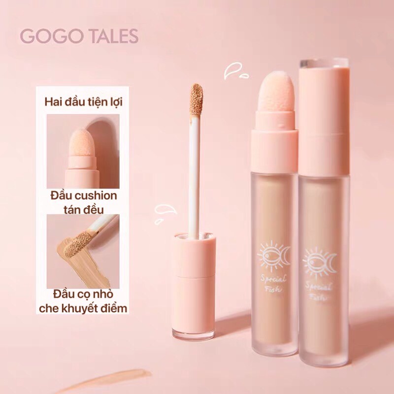 Kem che khuyết điểm 2 đầu Gogo Tales trang điểm mịn nhẹ tự nhiên, dưỡng ẩm Moisturizing Traceless Concealer