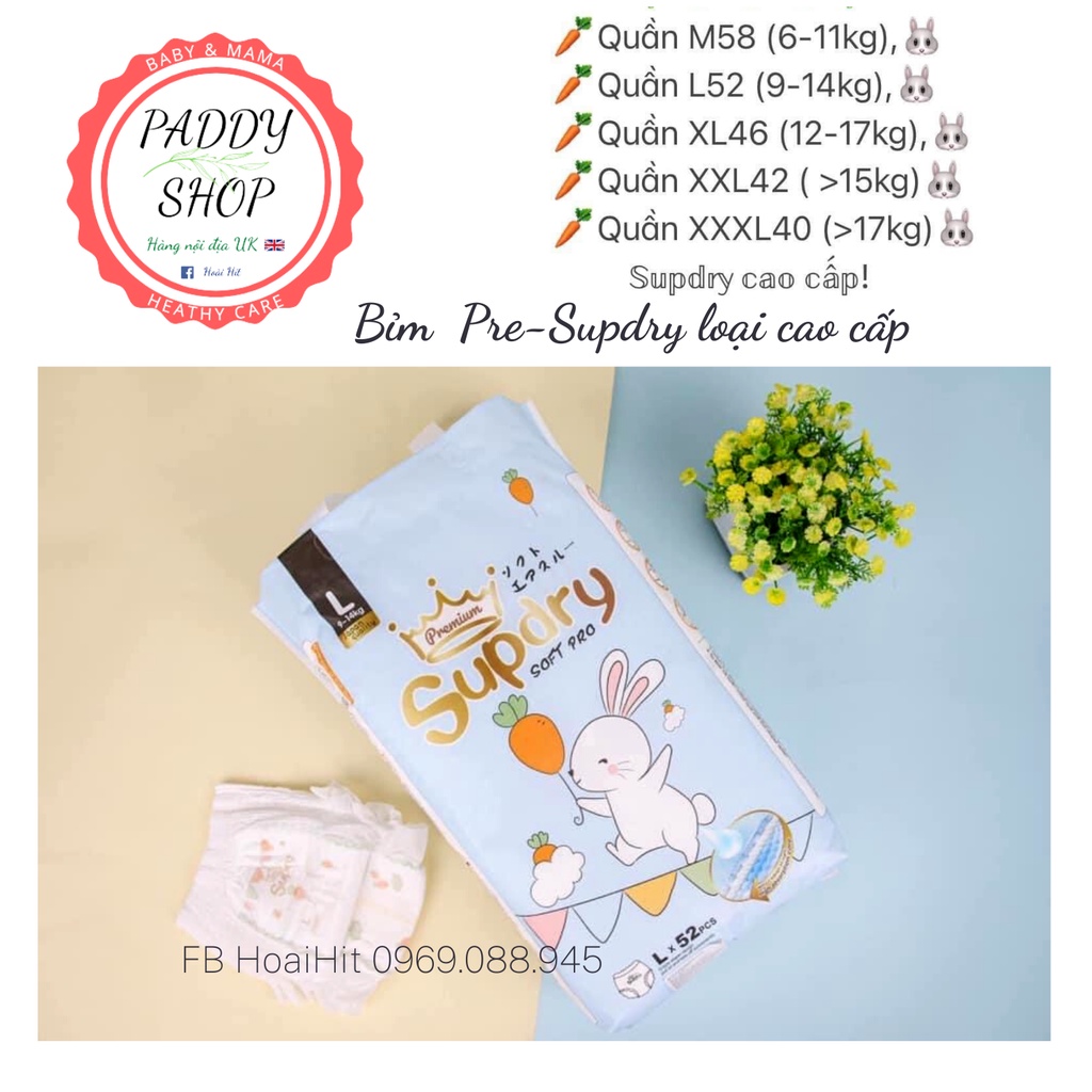 Tã/Bỉm Pre- SUPDRY nội địa Trung cao cấp mềm mỏng siêu thấm -Quần đủ size M64/L58/XL52/XXL50