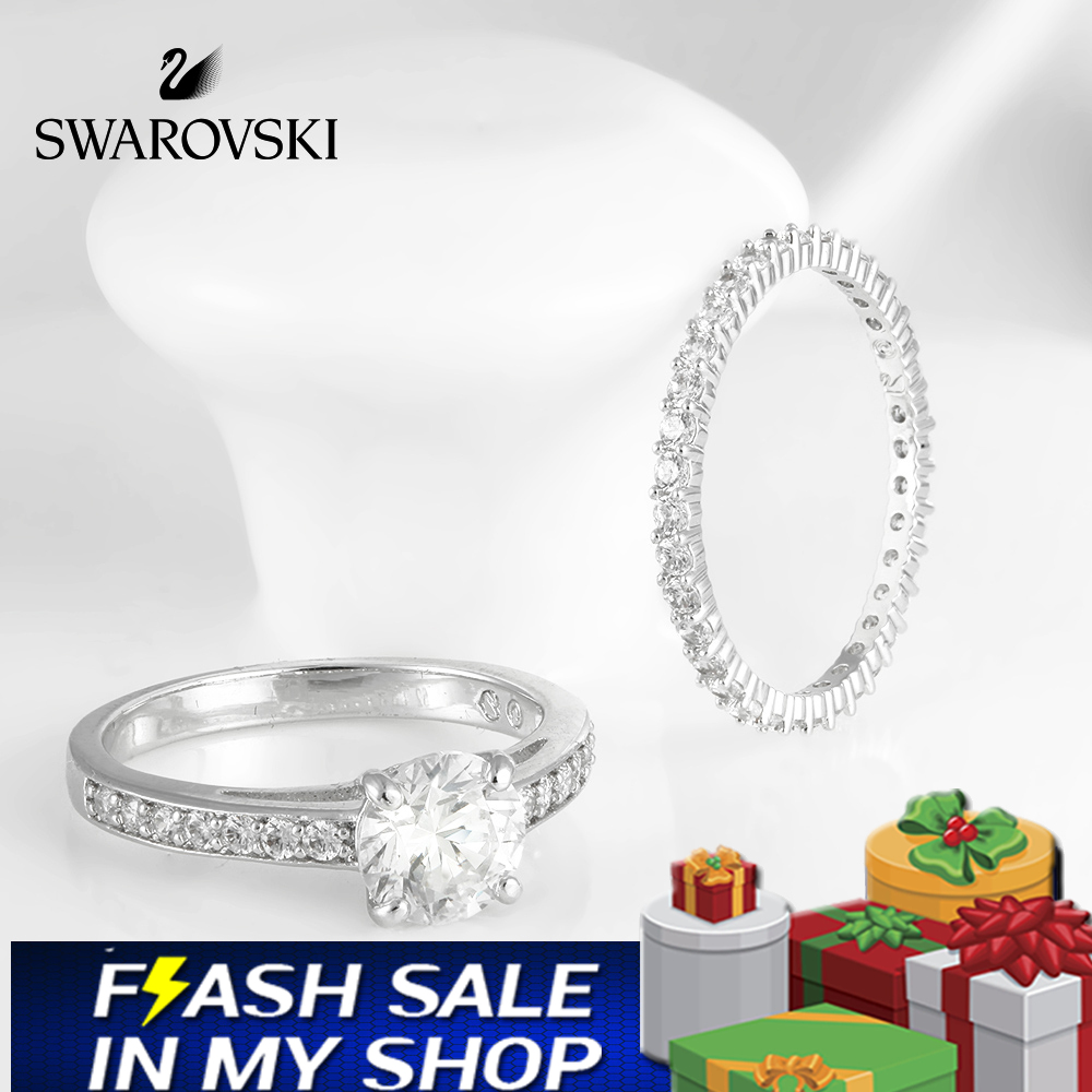 FLASH SALE 100% Swarovski Nhẫn Nữ Thu hút lời hứa về tính cách đơn giản và nhẫn đôi tình yêu có thể xếp chồng lên nhau FASHION Ring trang sức đeo Trang sức