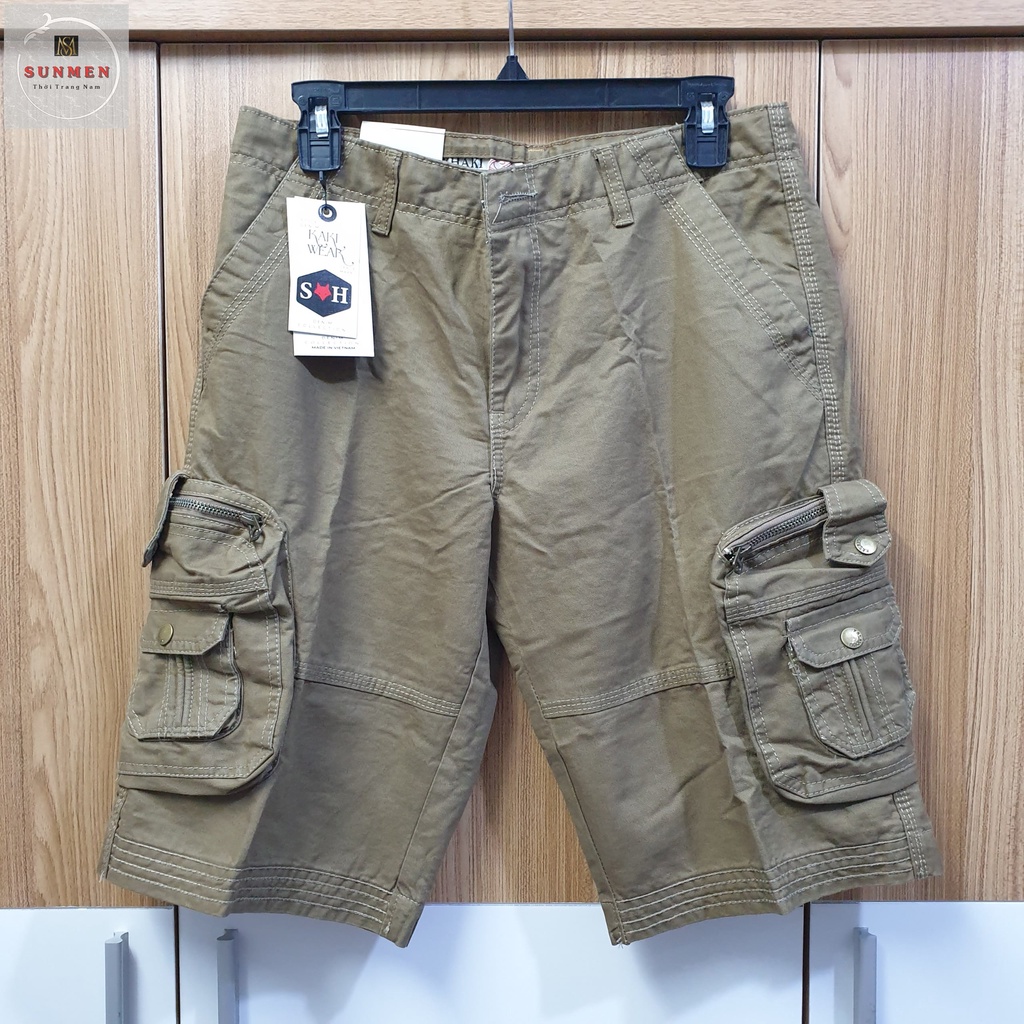 [HCM] Quần Short Nam Kaki Lửng 6 Túi Cao Cấp Túi Hộp Đai Nịt From Rộng Thoải Mái Có Túi Khóa Kéo SUNMEN Size Từ 29 - 36