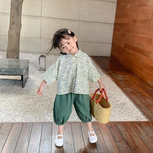 Bộ Trang Phục Hai Mảnh Gồm Áo Sơ Mi Tay Ngắn Và Quần Ngắn In Hoa Tươi Mới Thời Trang Mùa Hè Hàn Quốc Nhật Bản Dành Cho Bé Gái