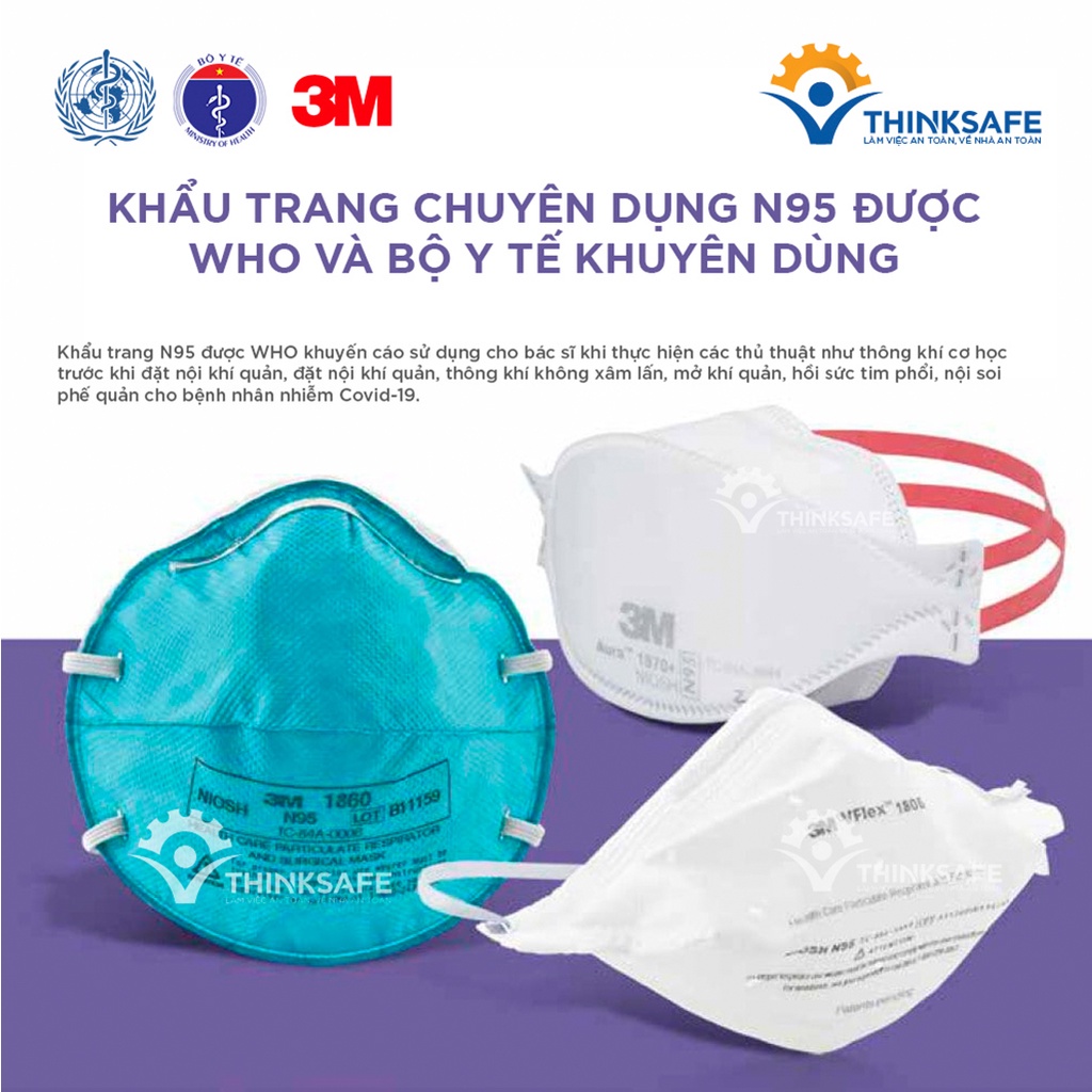 Khẩu trang N95 9105 dây qua đầu kháng khuẩn bụi mịn dùng trong y tế làm việc Khẩu trang 3M chính hãng - THINKSAFE