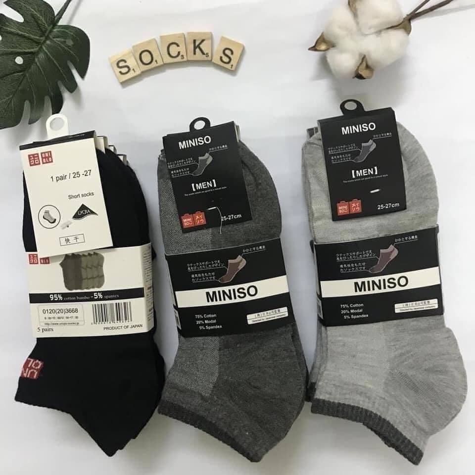 Lố 5 đôi tất uniqlo nam cổ trung dày dặn xuất Nhật bó 1 màu