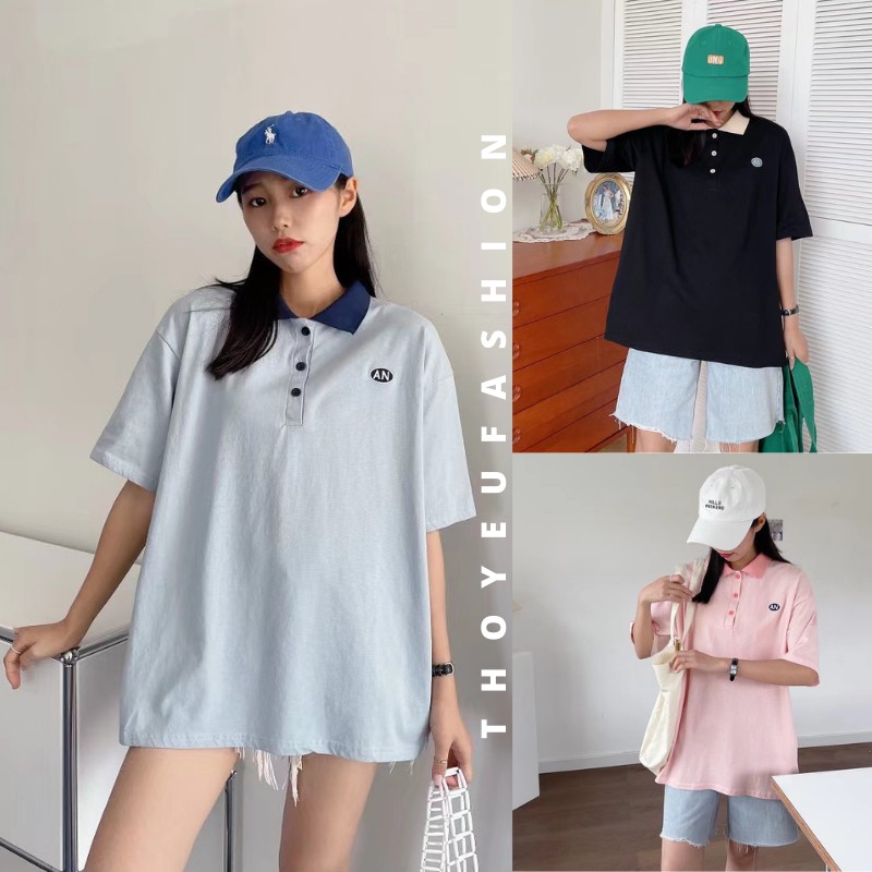 Áo Polo Nữ Form Rộng Phối Cực Xinh - Áo Phông Có Cổ Ulzzang Chất Cotton Mềm Mát Freesize M1175