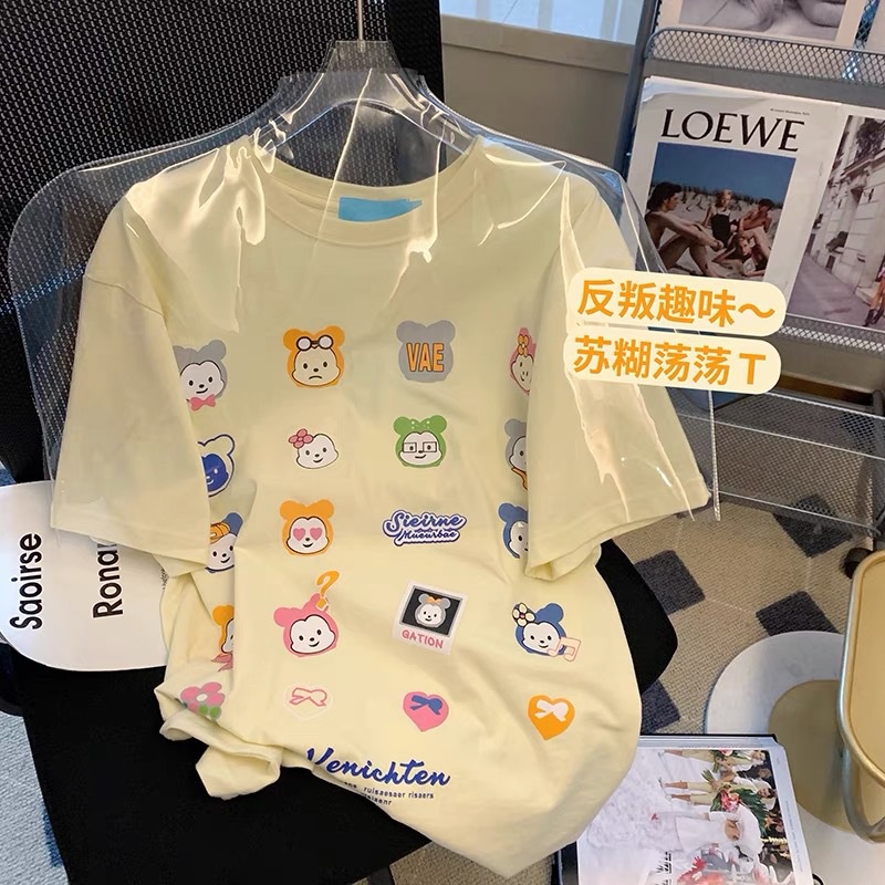 Mùa hè mới mẻ của Nhật Bản Harajuku Mùa hè xu hướng rộng mở nửa mảnh tay áo ngắn cho phụ nữ