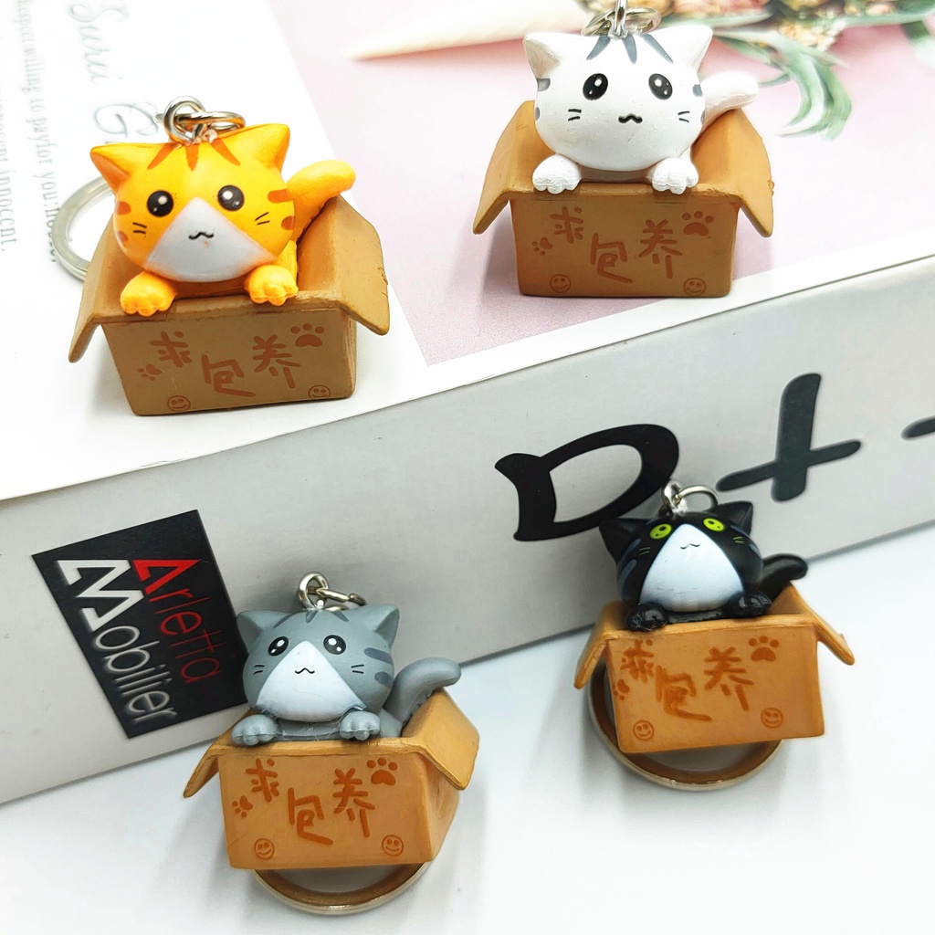 Móc khóa mèo con bỏ trong hộp keychain chìa khóa box cat PKDANH