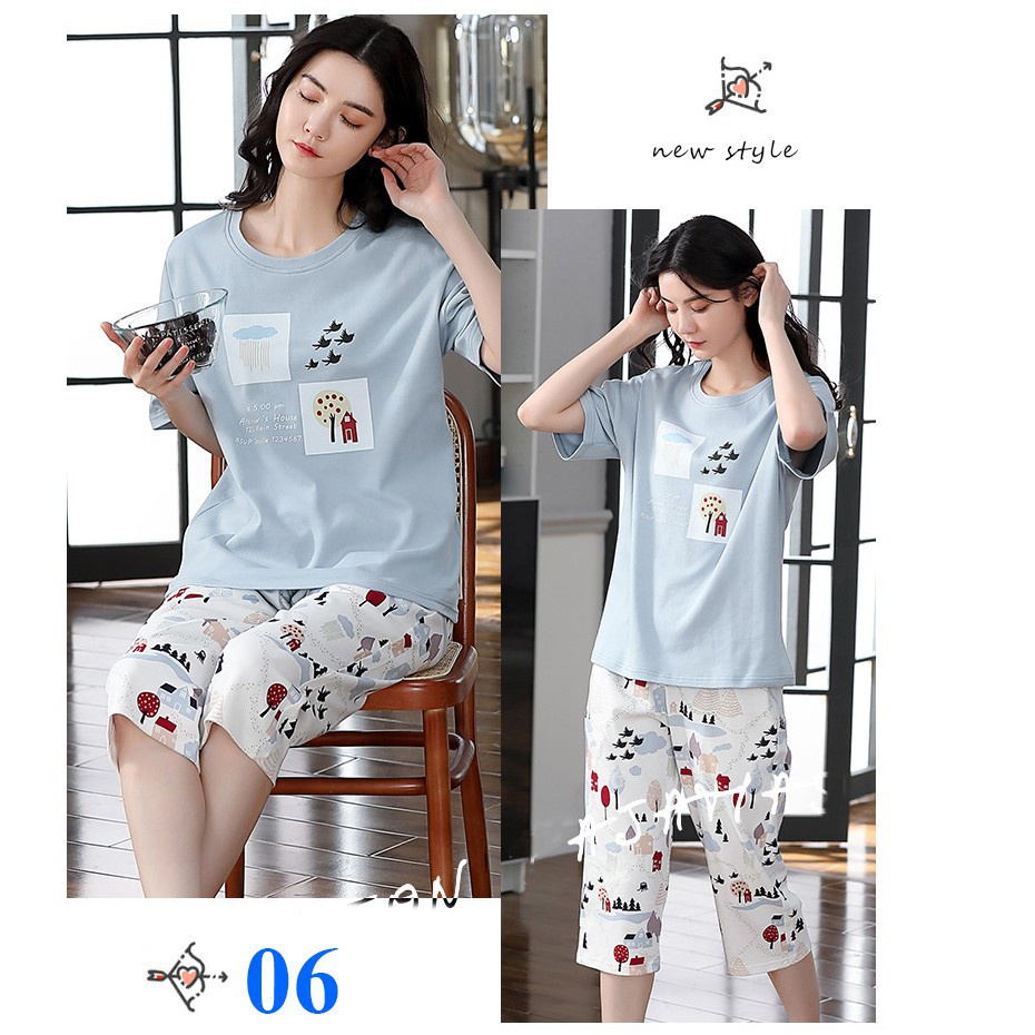 Đồ bộ nữ cộc tay bộ mặc nhà 🌸 bộ lửng mùa hè 😉FREESHIP😉 Mặc Ở Nhà Dáng Hàn Quốc Dễ Thương