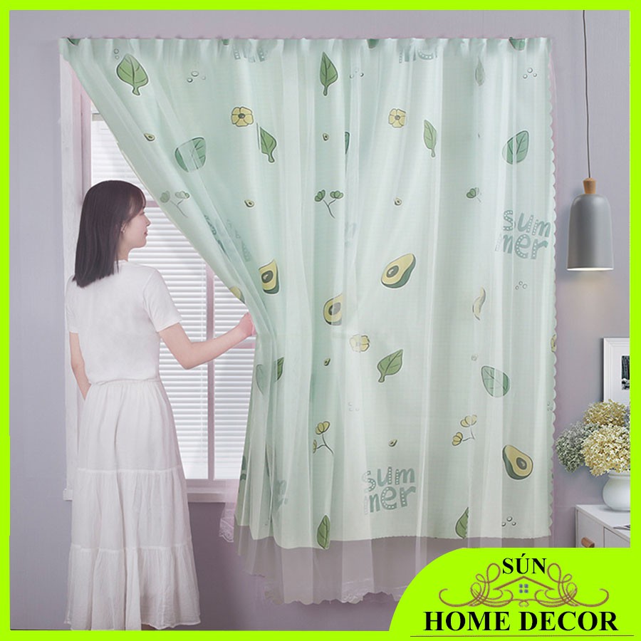 Rèm treo cửa 2 lớp siêu đẹp, chất mềm, rèm cửa sổ Trang Trí Tường Vải