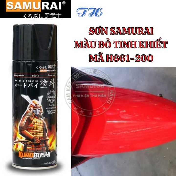 Sơn Xịt Samurai chuyên dùng cho xe máy màu đỏ tinh khiết H661-200 chống cháy, chống rạn nứt, vòi xịt chống chảy