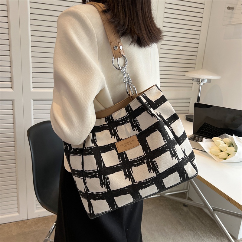 Túi Đeo Vai/Kẹp Nách Cỡ Lớn Họa Tiết Kẻ Sọc Màu Tương Phản Thời Trang Cho Nữ