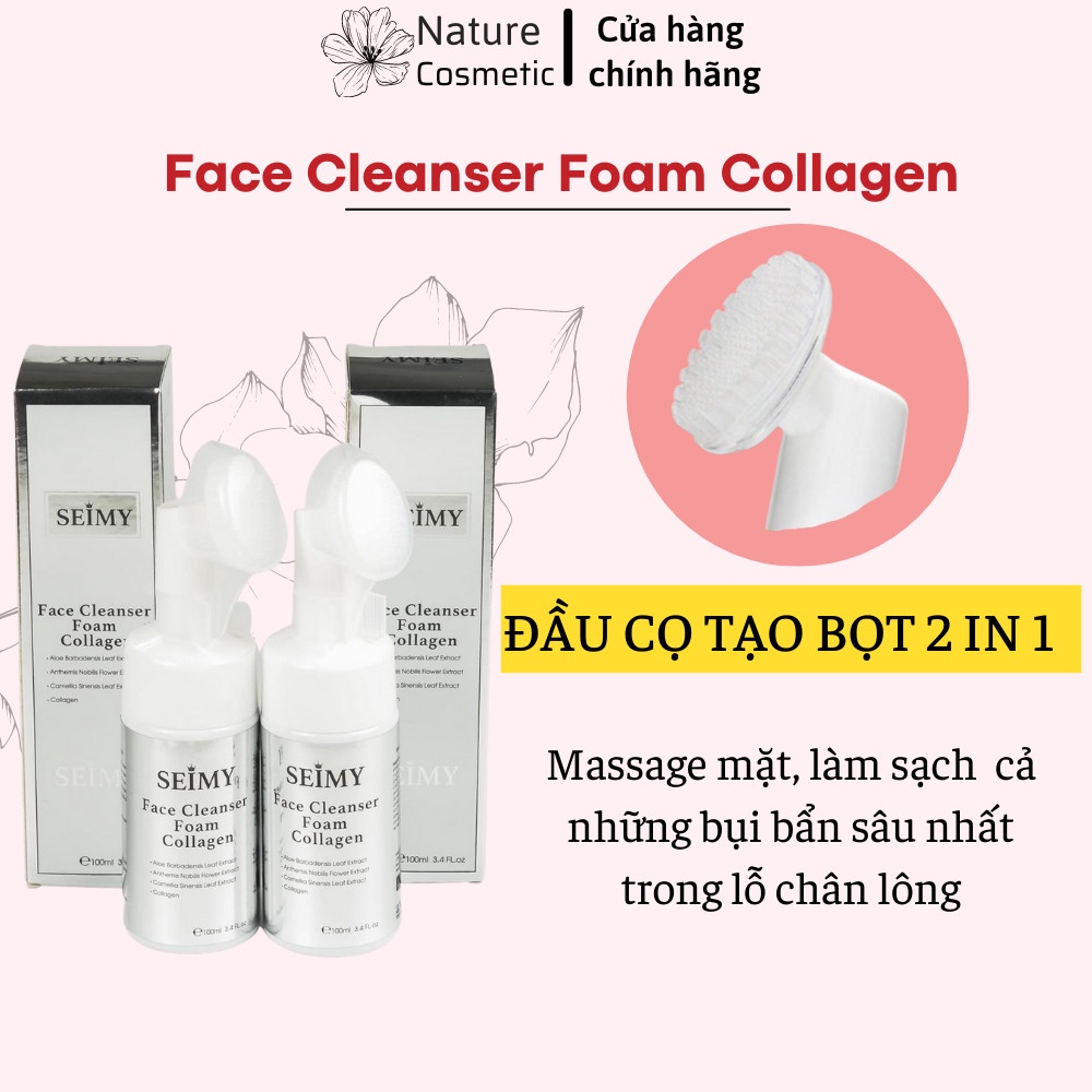 Sữa rửa mặt đầu cọ tạo bọt 2 in 1, SEIMY_ Face Cleaner Foam Collagen, chống lão hóa, chảy xệ. 100% thiên nhiên | BigBuy360 - bigbuy360.vn