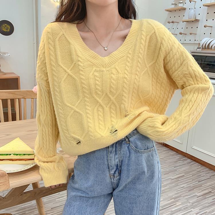 Áo Sweater Dệt Kim Cổ Chữ V Dáng Rộng Màu Kẹo Ngọt Phong Cách Hàn Quốc Mới Cho Nữ
