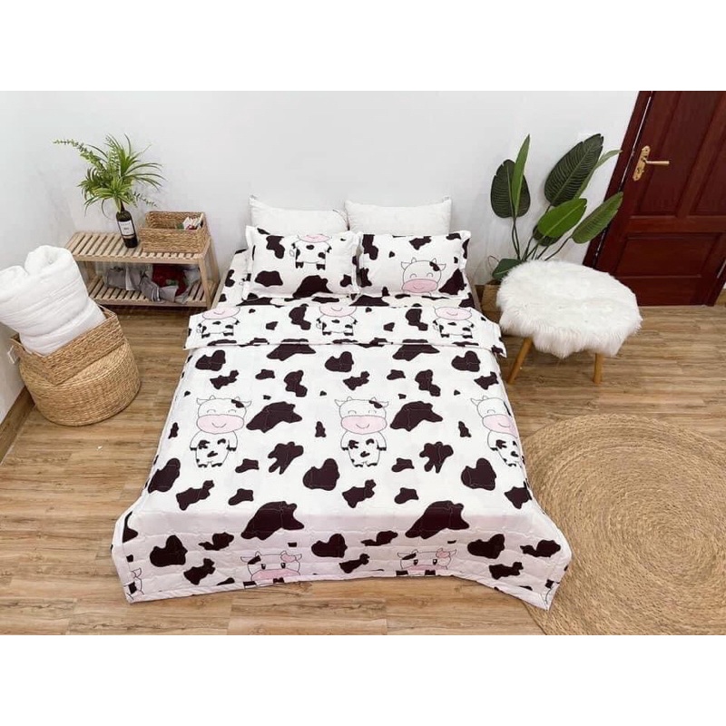 Bộ Chăn Ga Gối 5 Món Chăn HÈ Cotton Poly - Kích Thước : 1,6m x 2m và 1,8m x 2m